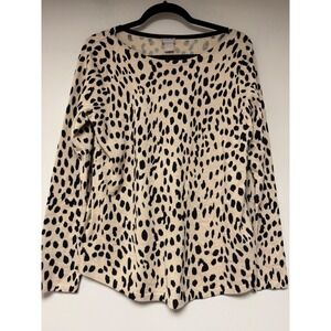 Chicos Leopard Print Long Sleeve Sweater Top Women Size 1 Beige Black